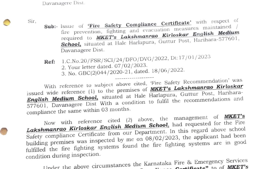 FIRE SAFETY CERTIFICATE